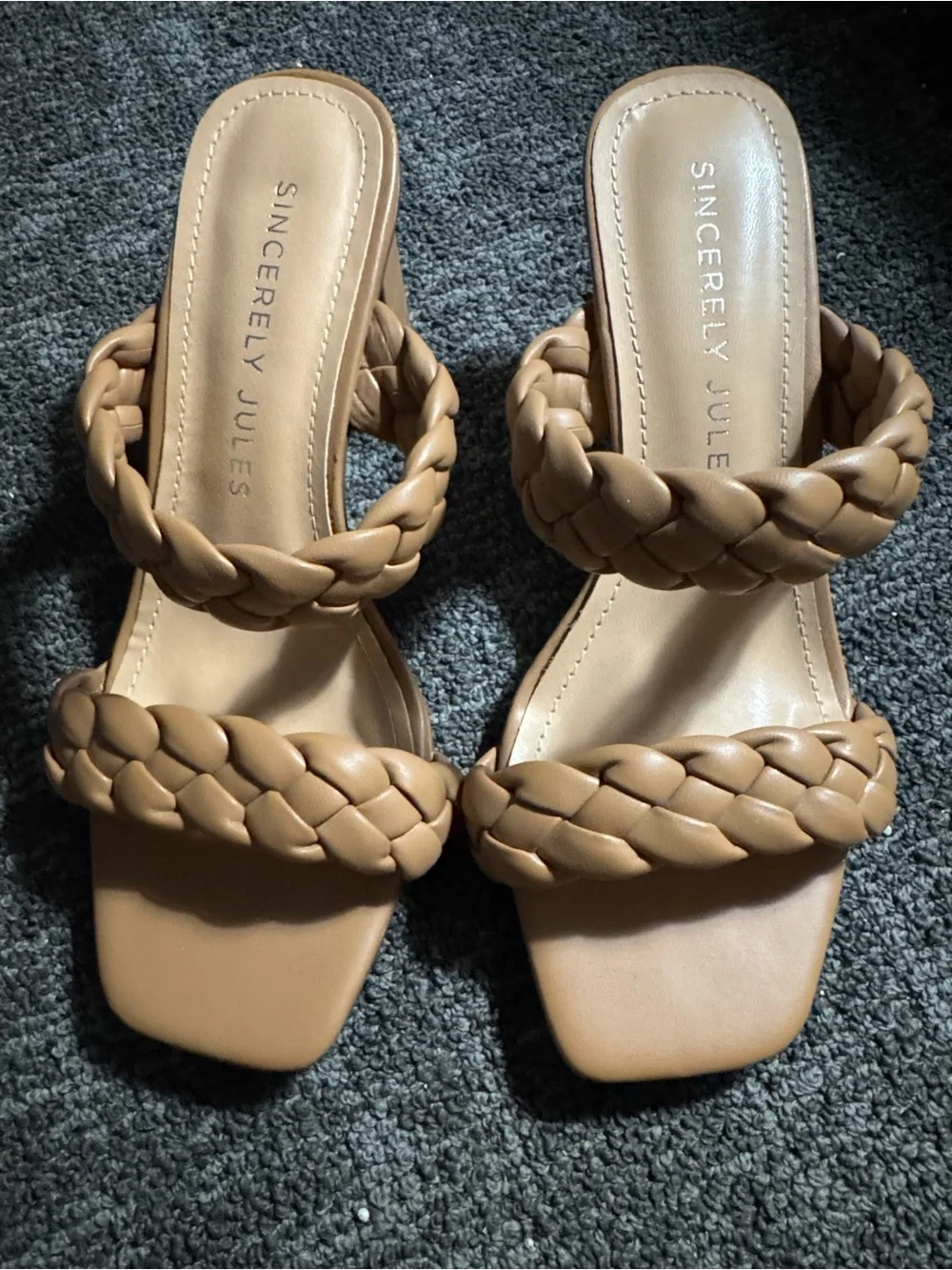 Sincerly Jules Tan Braided Double-Strap Block Heel Slides